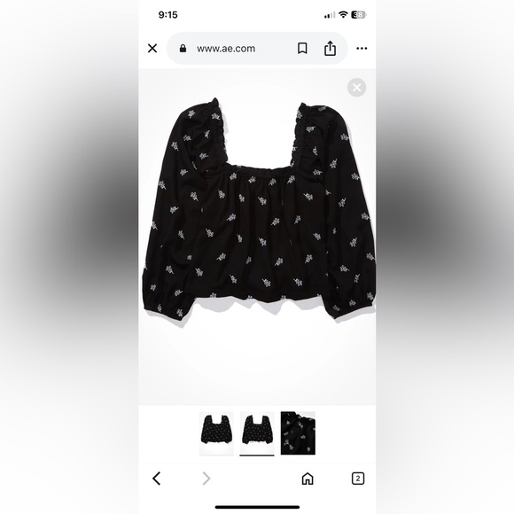 American Eagle Outfitters Black Ruffled 3/4 Sleeve Blouse – Size M - Picture 4 of 7